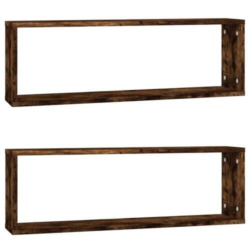 Væghylder 2 stk. 80x15x26,5 cm konstrueret træ røget egetræ