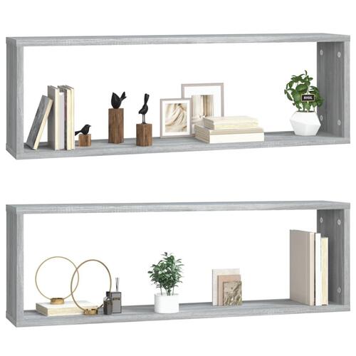 Væghylder 2 stk. 80x15x26,5 cm konstrueret træ grå sonoma-eg