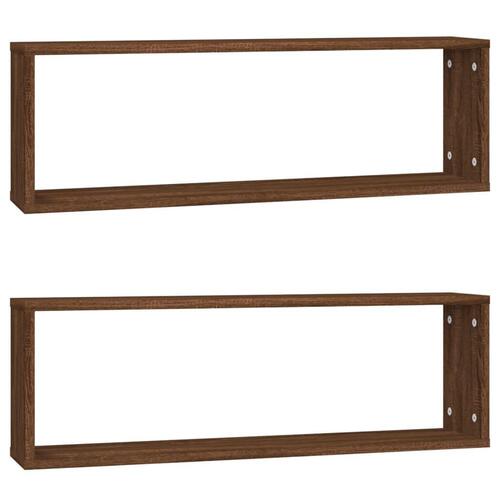 Væghylder 2 stk. 80x15x26,5 cm konstrueret træ brunt egetræ