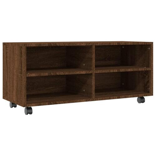 Tv-bord med hjul 90x35x35 cm konstrueret træ brun egetræsfarve