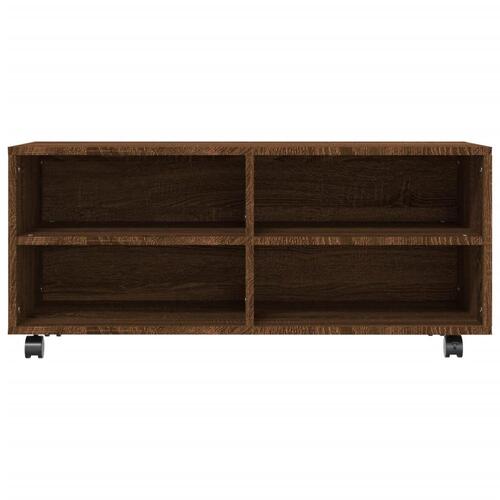 Tv-bord med hjul 90x35x35 cm konstrueret træ brun egetræsfarve