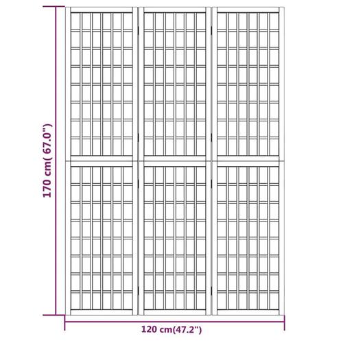 3-panels rumdeler 120x170 cm foldbar japansk stil hvid