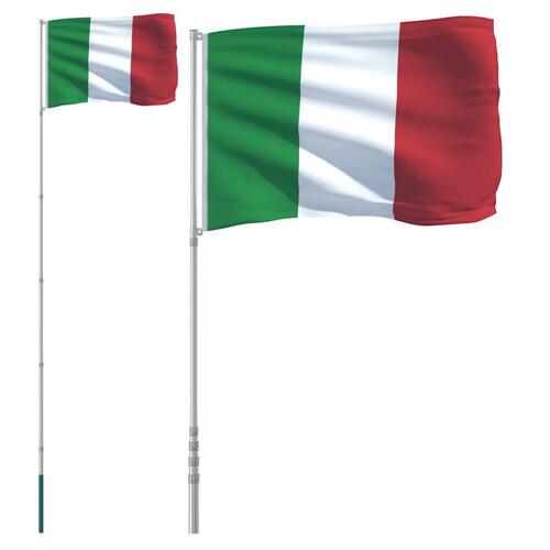 Italien flag og flagstang 5,55 m aluminium