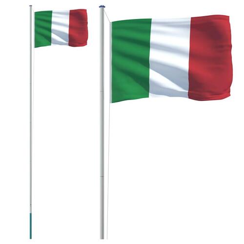 Italien flag og flagstang 6,23 m aluminium