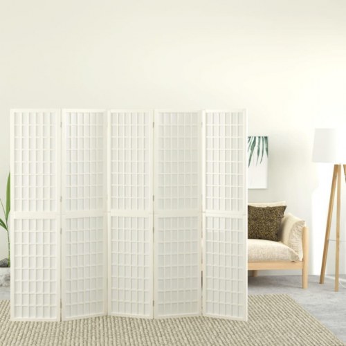 5-panels rumdeler i japansk stil - foldbar, hvid 200×170 cm