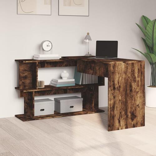Hjørneskrivebord 200x50x76 cm konstrueret træ røget egetræ