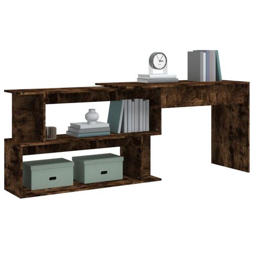 Hjørneskrivebord 200x50x76 cm konstrueret træ røget egetræ