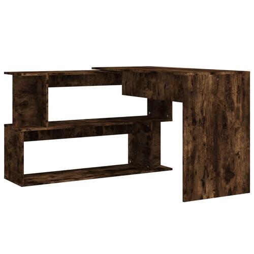 Hjørneskrivebord 200x50x76 cm konstrueret træ røget egetræ