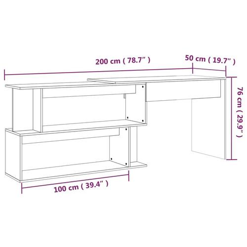 Hjørneskrivebord 200x50x76 cm konstrueret træ grå sonoma-eg