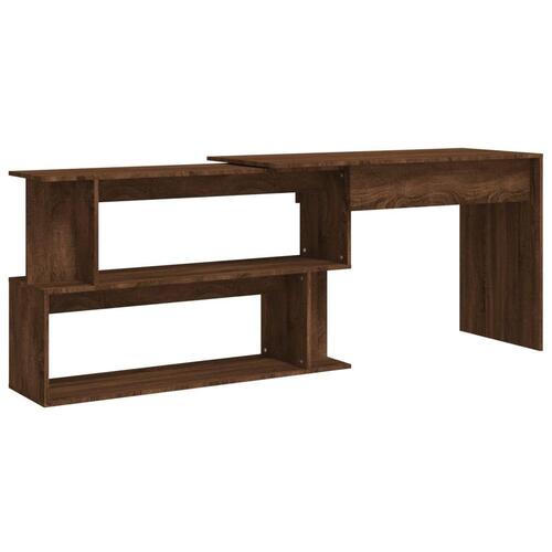 Hjørneskrivebord 200x50x76 cm konstrueret træ brun egetræsfarve