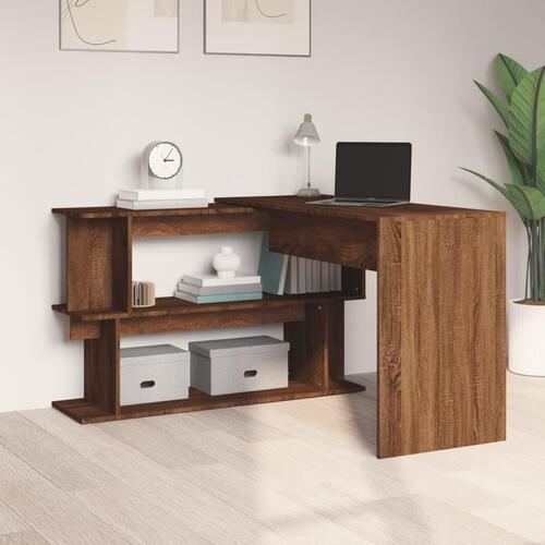 Hjørneskrivebord 200x50x76 cm konstrueret træ brun egetræsfarve