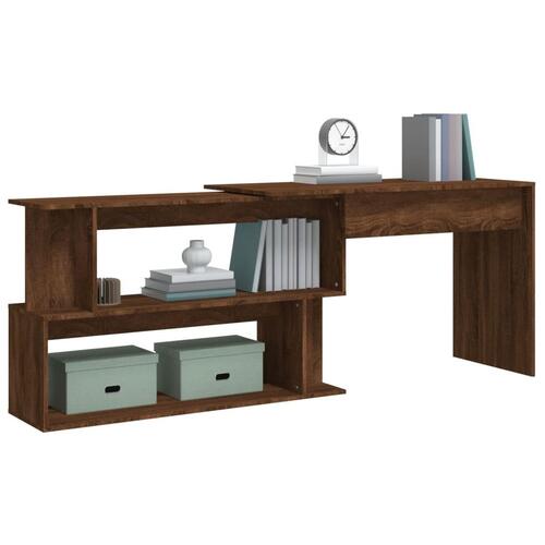 Hjørneskrivebord 200x50x76 cm konstrueret træ brun egetræsfarve