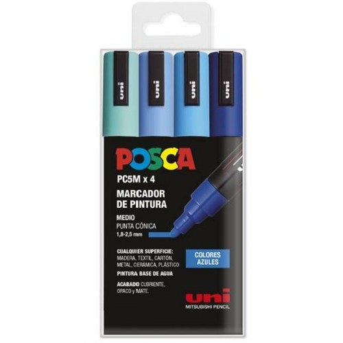 POSCA PC-5M markersæt - blå nuancer, vandbaseret (4 stk.)