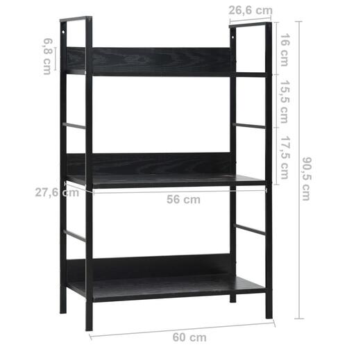 Bogreol 60x27,6x90,5 cm 3 hylder konstrueret træ sort