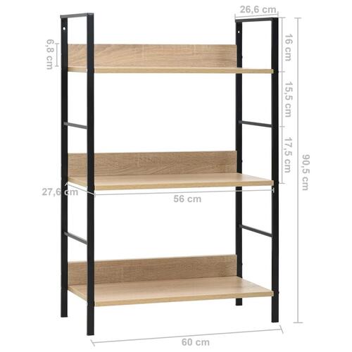 Bogreol med 3 hylder 60x27,6x90,5 cm konstrueret træ egetræ
