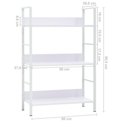 Bogreol med 3 hylder 60x27,6x90,5 cm konstrueret træ hvid
