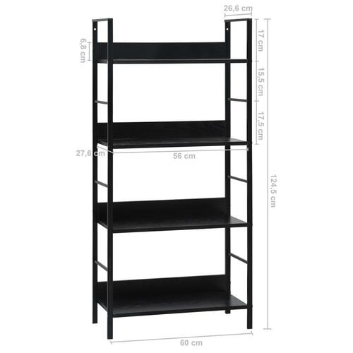Bogreol med 4 hylder 60x27,6x124,5 cm konstrueret træ sort