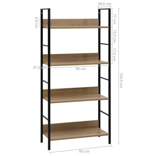 Bogreol 60x27,6x124,5 cm 4 hylder konstrueret træ egetræsfarve