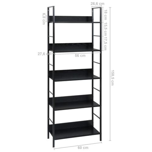Bogreol med 5 hylder 60x27,6x158,5 cm konstrueret træ sort