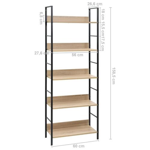 Bogreol 60x27,6x158,5 cm 5 hylder konstrueret træ egetræsfarve