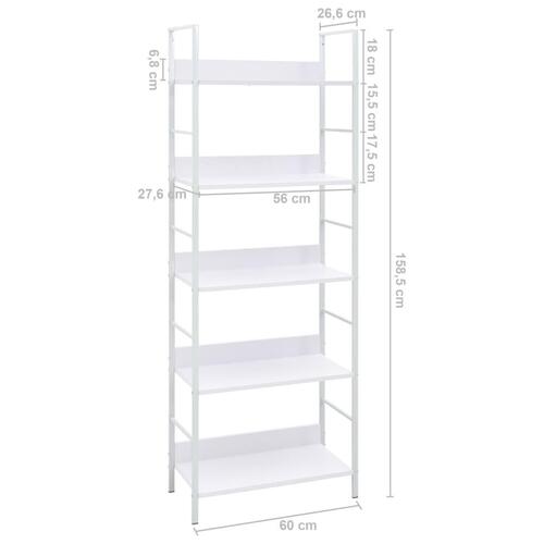 Bogreol med 5 hylder 60x27,6x158,5 cm konstrueret træ hvid
