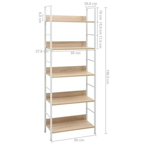 Bogreol 60x27,6x158,5 cm 5 hylder konstrueret træ egetræsfarvet
