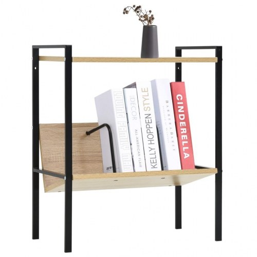 Bogreol med 2 hylder 52×28×59 cm - sort/egetræ, konstrueret træ og stål
