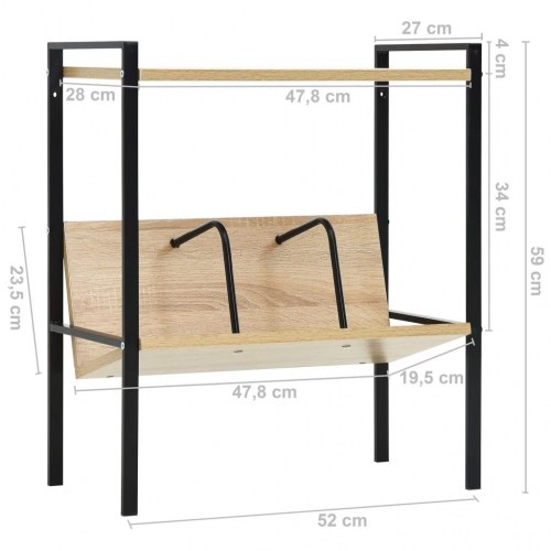 Bogreol med 2 hylder 52×28×59 cm - sort/egetræ, konstrueret træ og stål