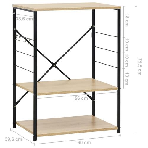 Køkkenreol til mikroovn 60x39,6x79,5 cm konstrueret træ sort/eg