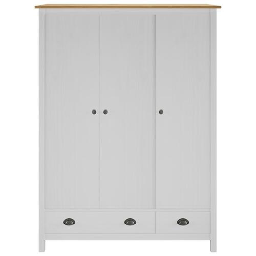 Klædeskab med 3 låger Hill 127x50x170 cm massivt fyrretræ hvid