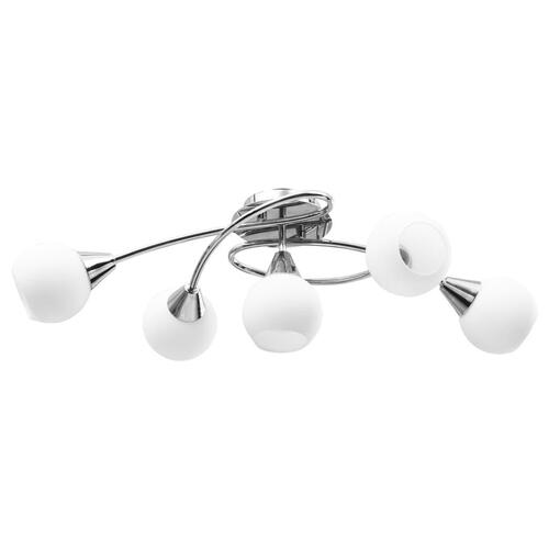 Loftlampe med keramiske lampeskærme til 5 E14-pærer hvid