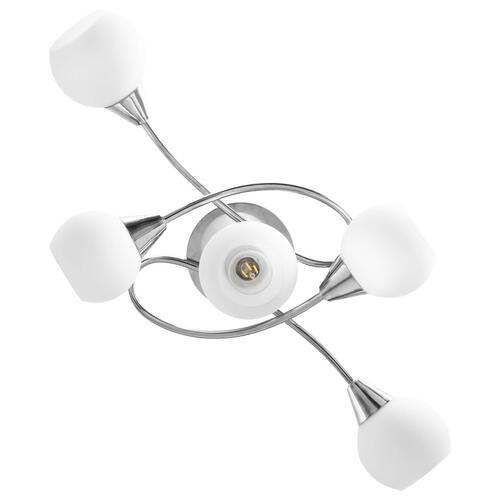 Loftlampe med keramiske lampeskærme til 5 E14-pærer hvid