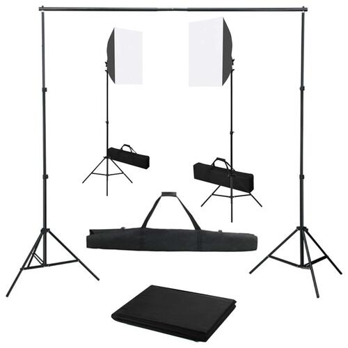 Fotostudiesæt med softbox-lamper og baggrund