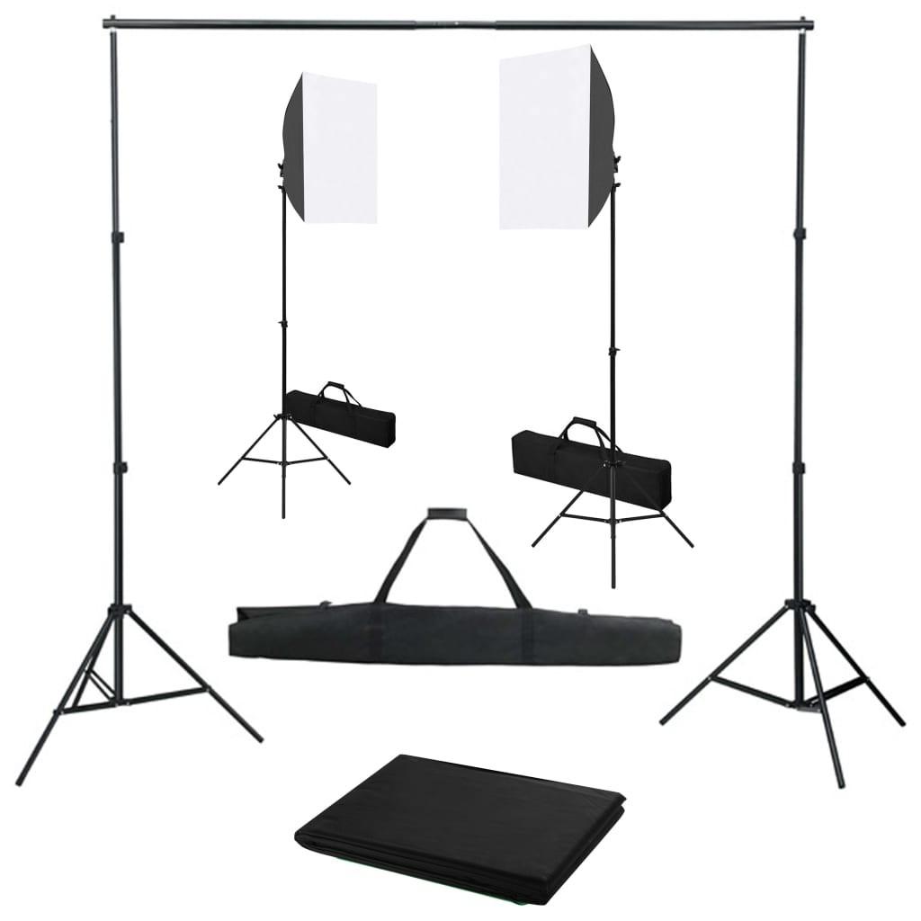 Fotostudiesæt med softbox-lamper og baggrund