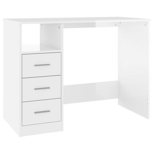 Skrivebord m. skuffe 102x50x76 cm konstrueret træ hvid højglans