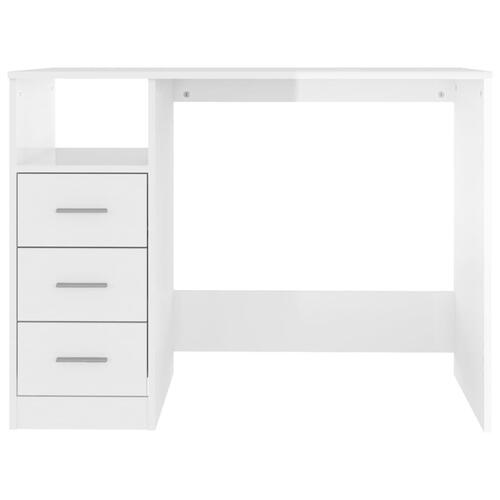 Skrivebord m. skuffe 102x50x76 cm konstrueret træ hvid højglans
