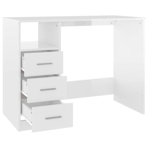 Skrivebord m. skuffe 102x50x76 cm konstrueret træ hvid højglans