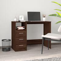 Skrivebord m. skuffer 102x50x76 cm konstrueret træ brun egetræ