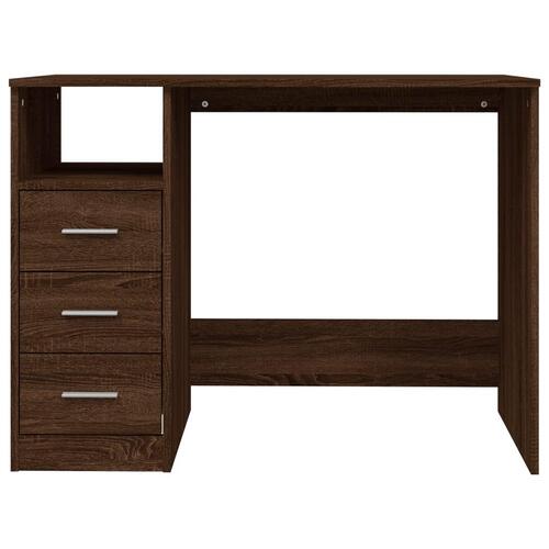 Skrivebord m. skuffer 102x50x76 cm konstrueret træ brun egetræ