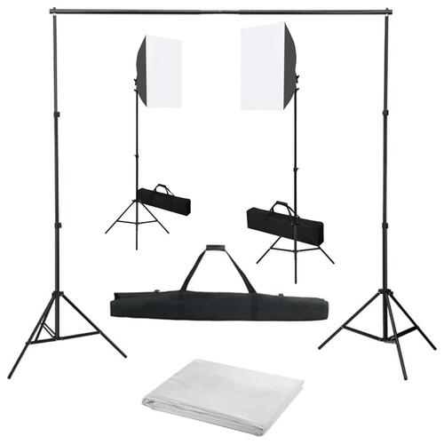 Fotostudiesæt med softbox-lamper og baggrund