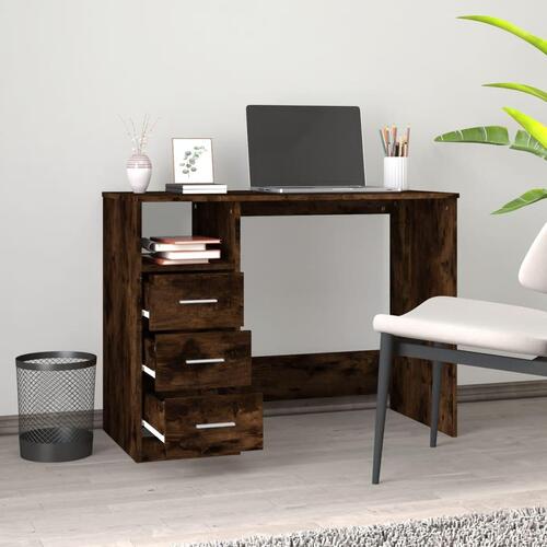 Skrivebord m. skuffer 102x50x76 cm konstrueret træ røget egetræ