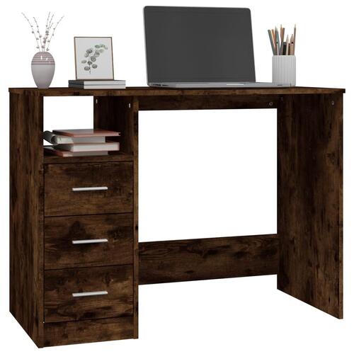 Skrivebord m. skuffer 102x50x76 cm konstrueret træ røget egetræ