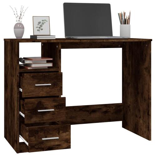 Skrivebord m. skuffer 102x50x76 cm konstrueret træ røget egetræ