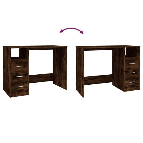Skrivebord m. skuffer 102x50x76 cm konstrueret træ røget egetræ