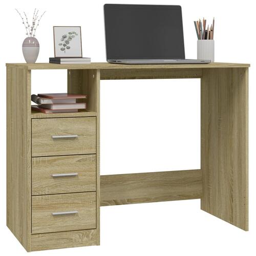Skrivebord m. skuffer 102x50x76 cm konstrueret træ sonoma-eg