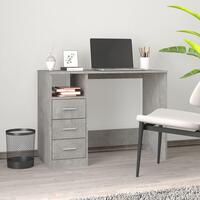 Skrivebord m. skuffer 102x50x76 cm konstrueret træ betongrå