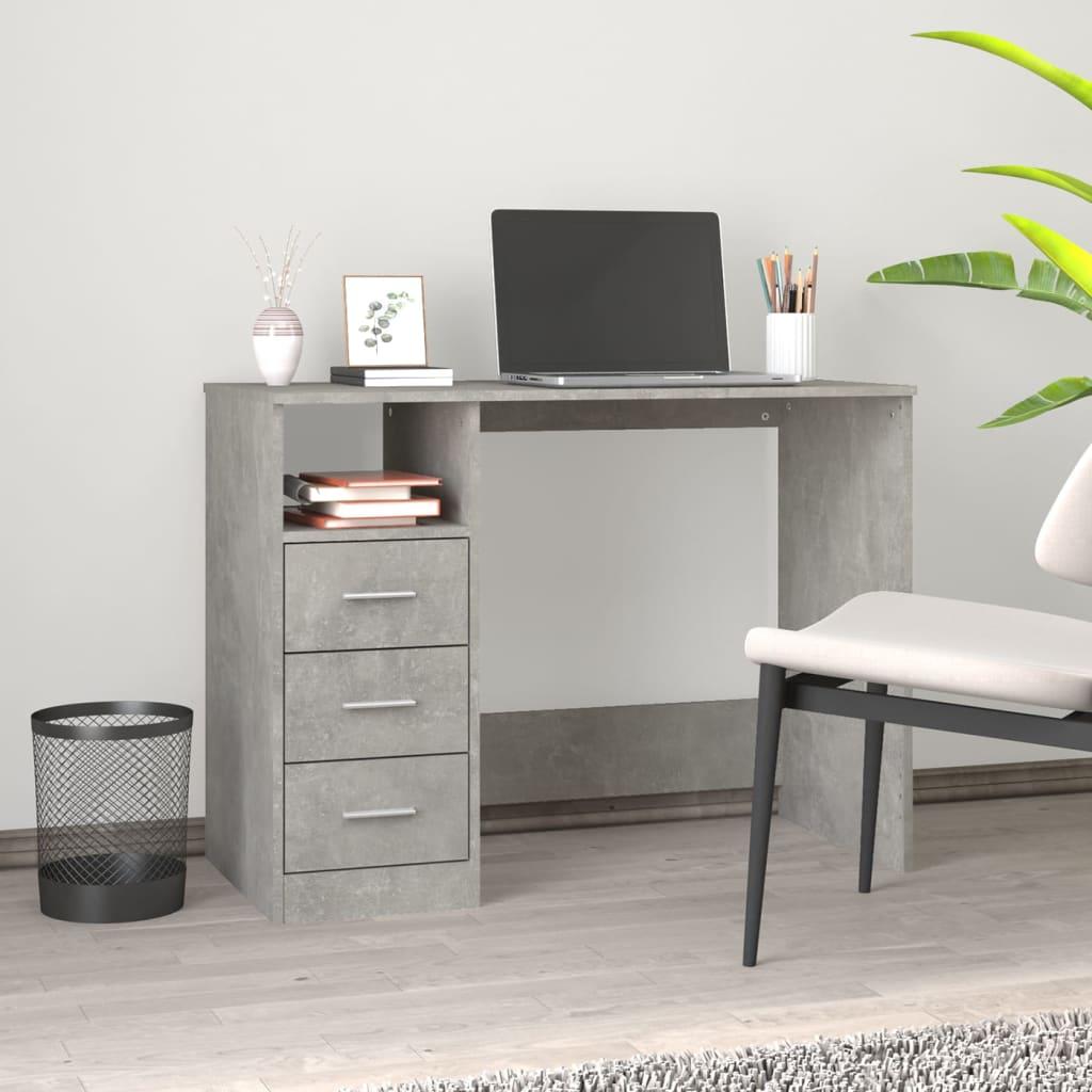 Skrivebord m. skuffer 102x50x76 cm konstrueret træ betongrå