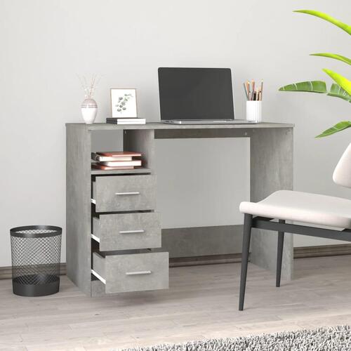 Skrivebord m. skuffer 102x50x76 cm konstrueret træ betongrå