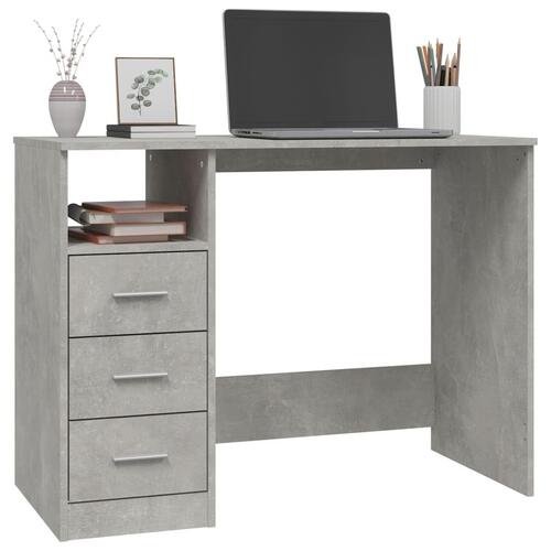 Skrivebord m. skuffer 102x50x76 cm konstrueret træ betongrå