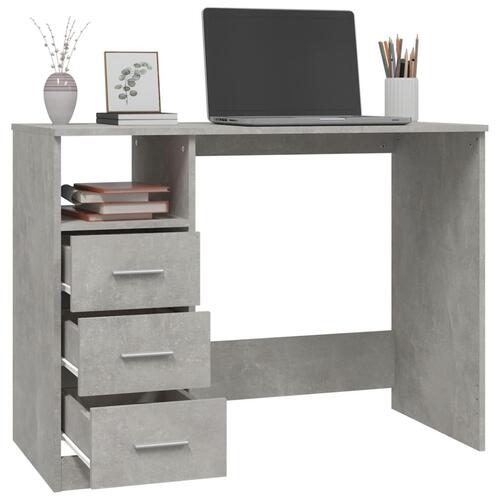 Skrivebord m. skuffer 102x50x76 cm konstrueret træ betongrå